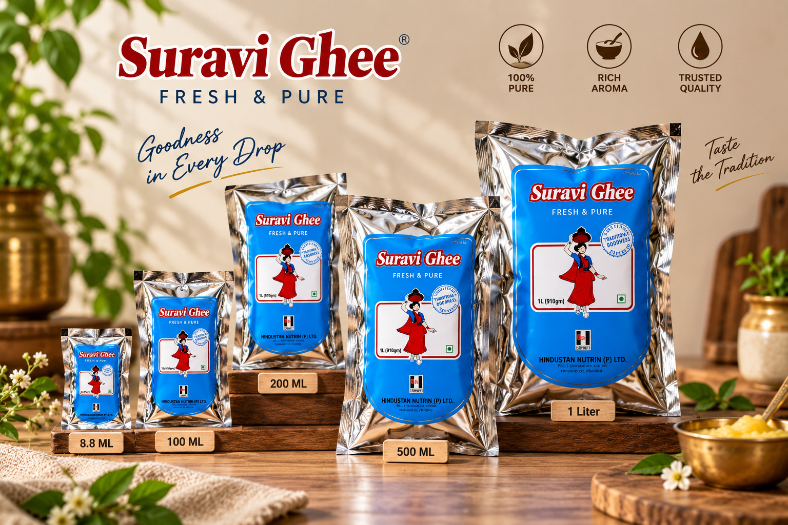 Suravi Ghee pouch packs